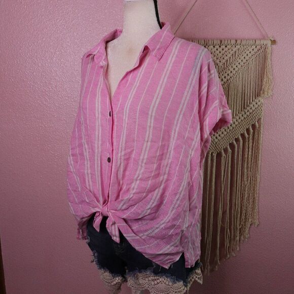 Sonoma Tops - Sonoma | Short Sleeve Button Up Linen Top Large